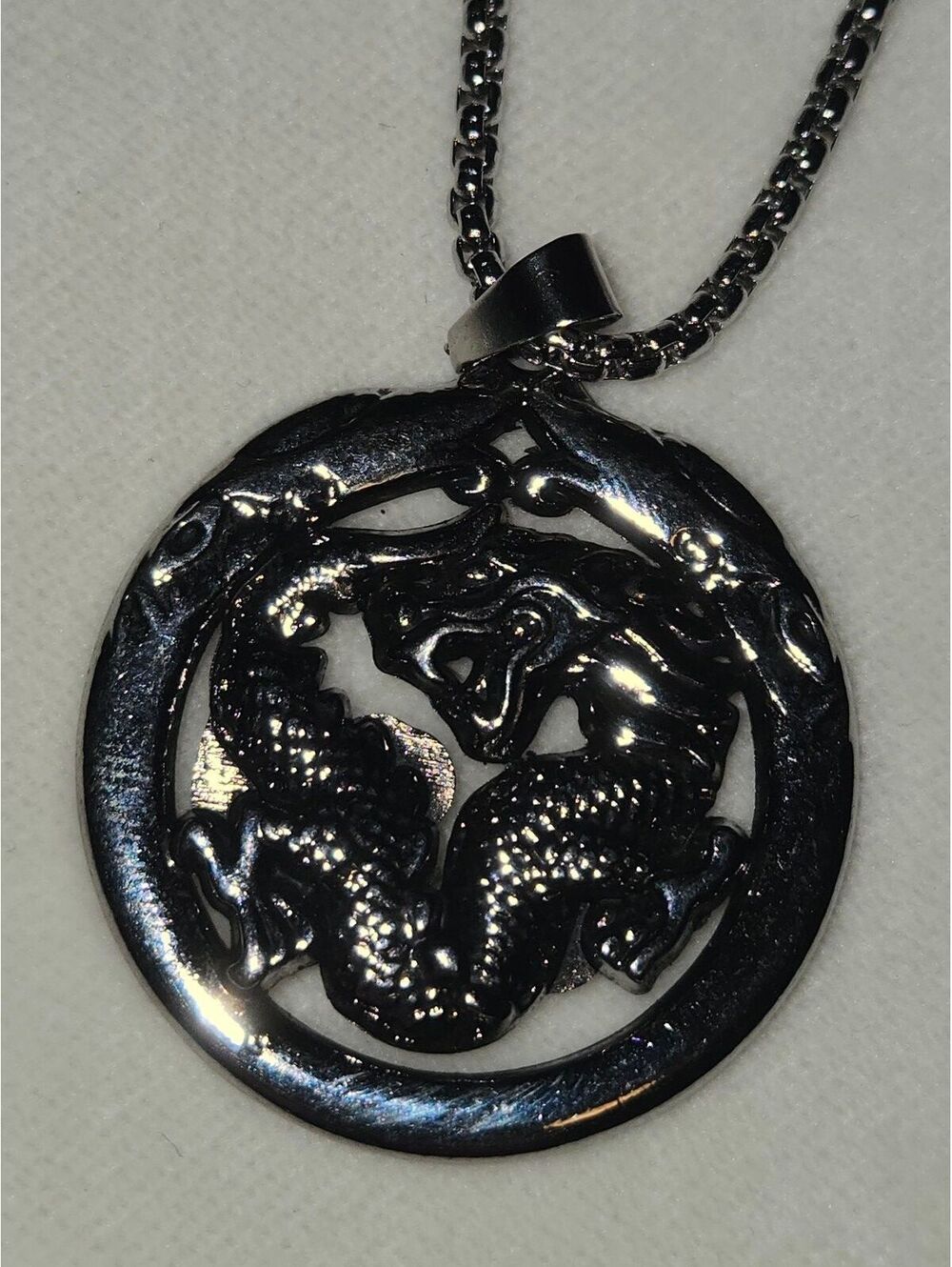 Silver Dragon Pendant Necklace with Hypoallergenic 22in Stainless Steel Chain